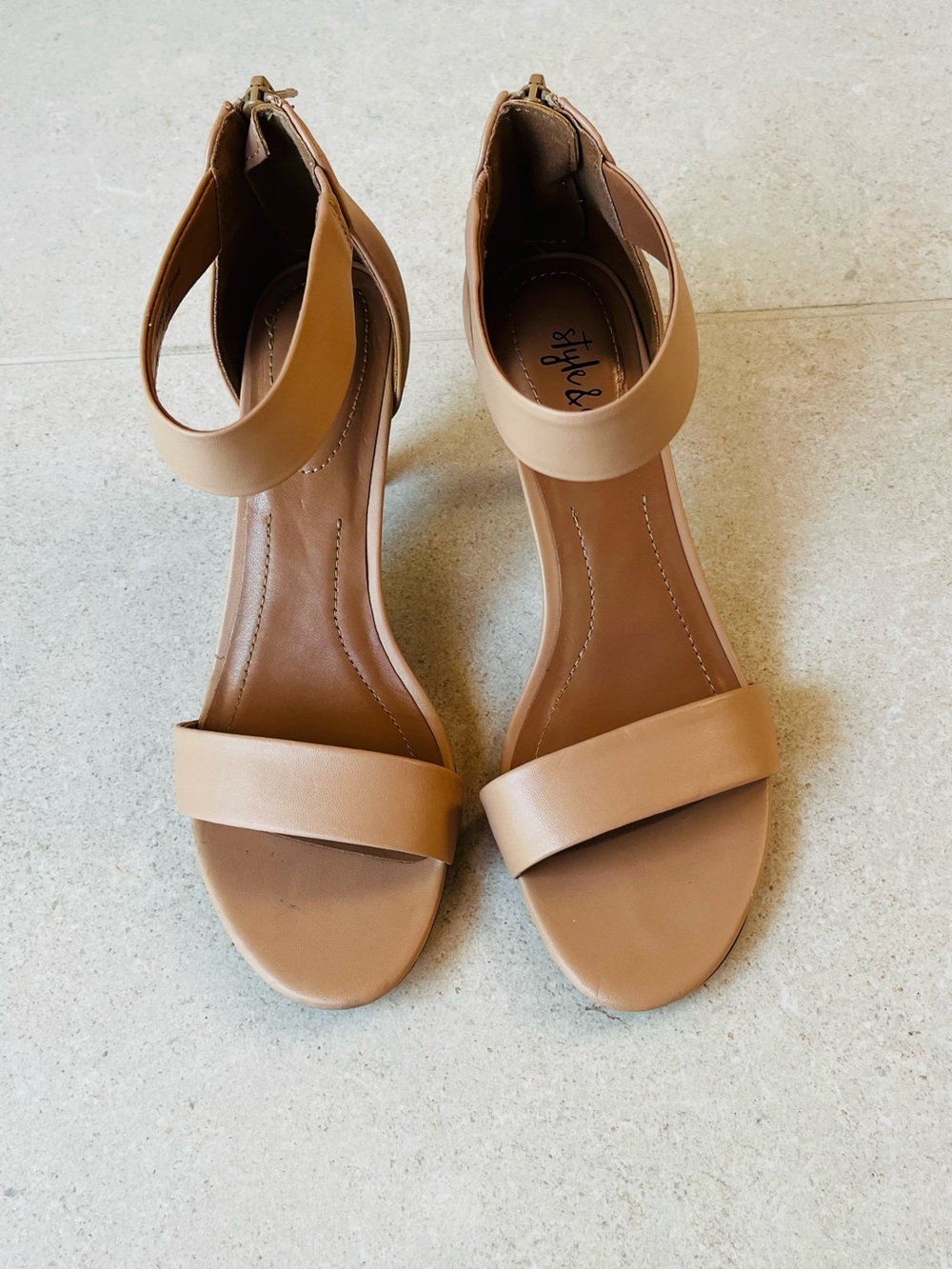 Style & Co. Tan Open-Toe Ankle-Strap Sandals